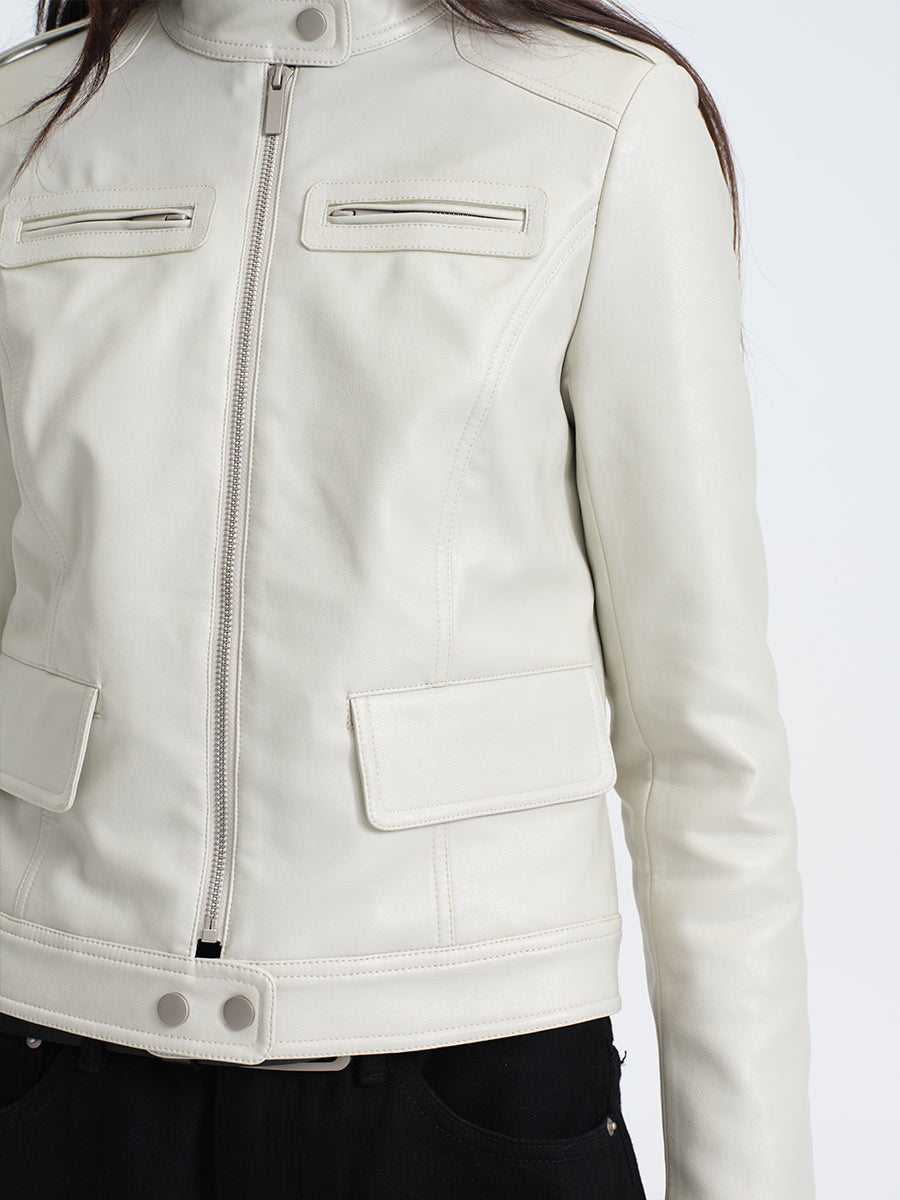 Hughum Light Gray Leather Jacket