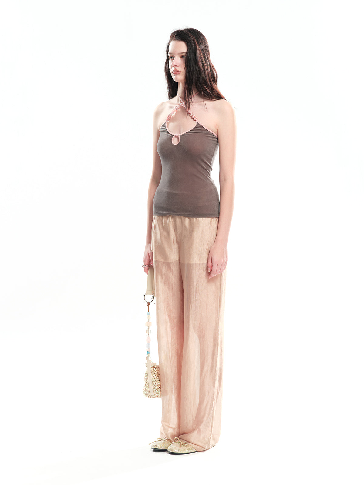 Dotyears Velvet contrast color knitted beaded camisole