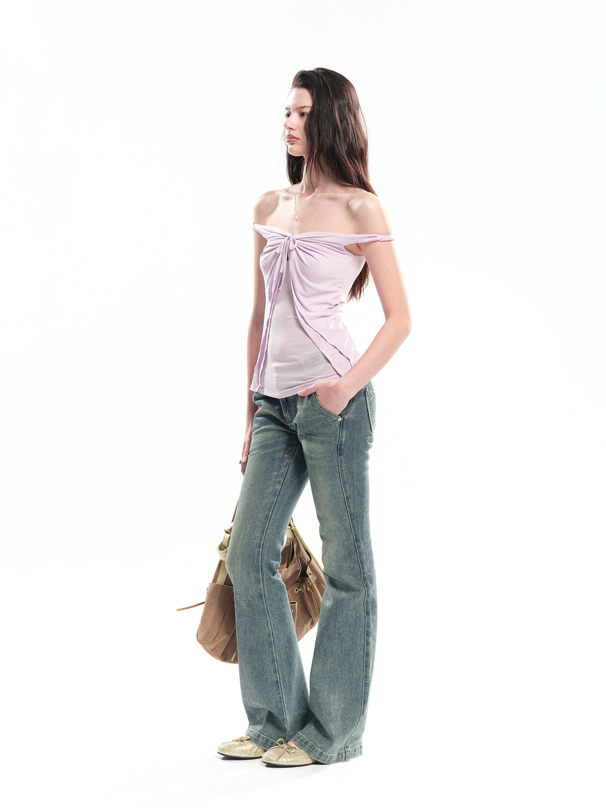 Dotyears Twist Knot Off-the-shoulder Knit Top (Two Colors: Black & Pink)