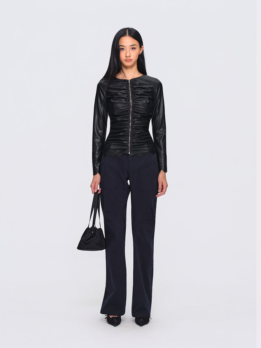 Dotyears Crinkled Laser-Cut Leather Jacket