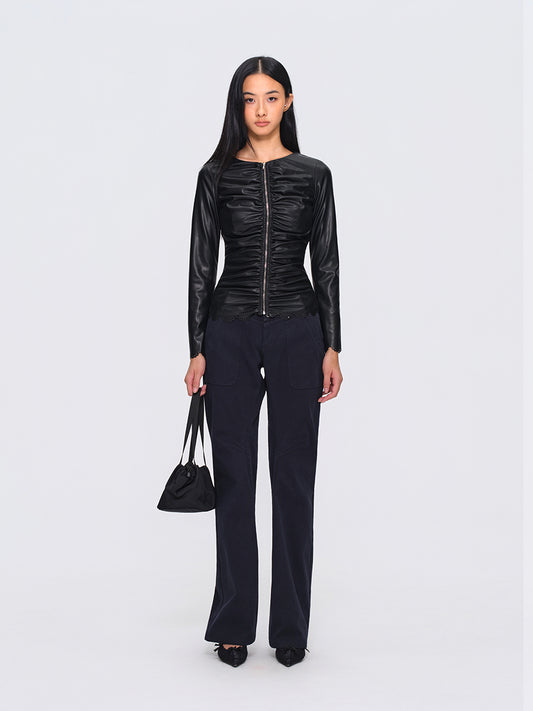 Dotyears Crinkled Laser-Cut Leather Jacket