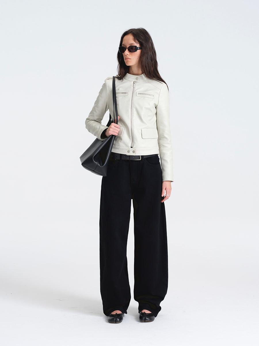 Hughum Light Gray Leather Jacket