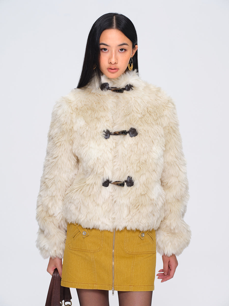 Dotyears Off-White Toggle Button Plush Coat