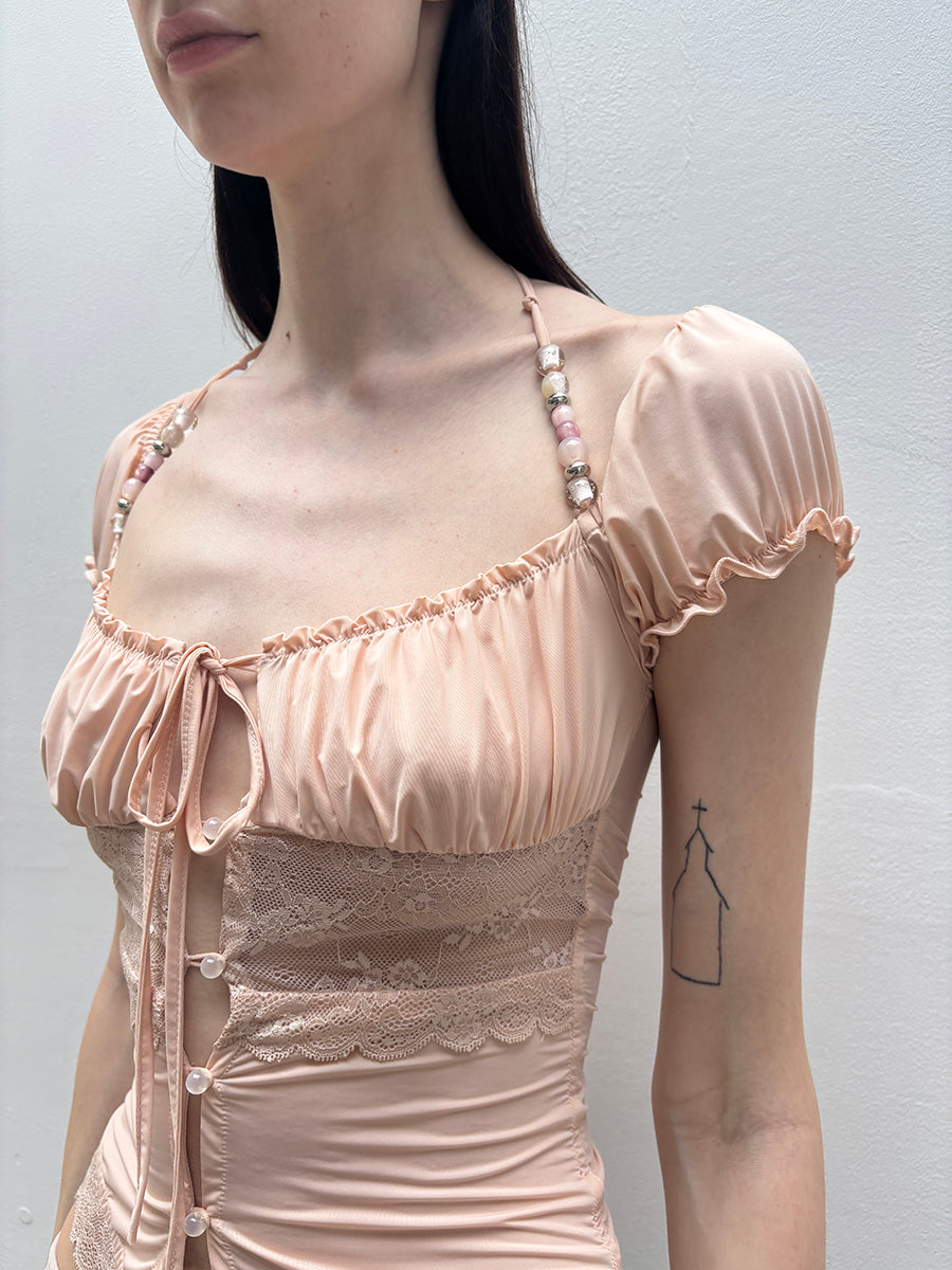 Dotyears Forest Whispers Series - Light-colored lace stitched beaded cardigan