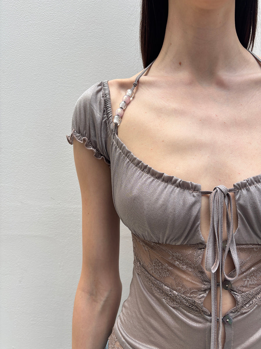 Dotyears Acetate lace panelled beaded cardigan