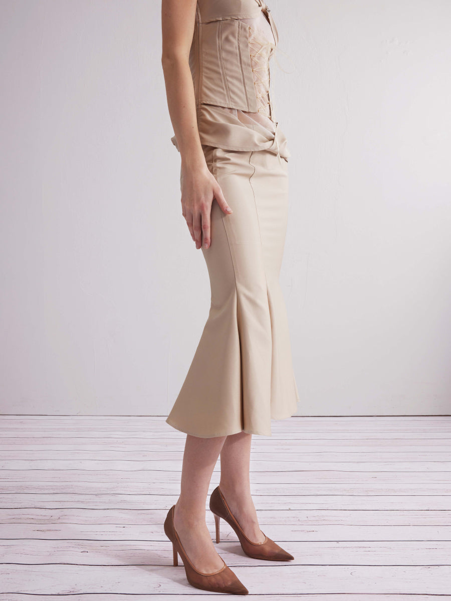 Dotyears24ss Champagne gold-panelled mesh kink set fishtail skirt