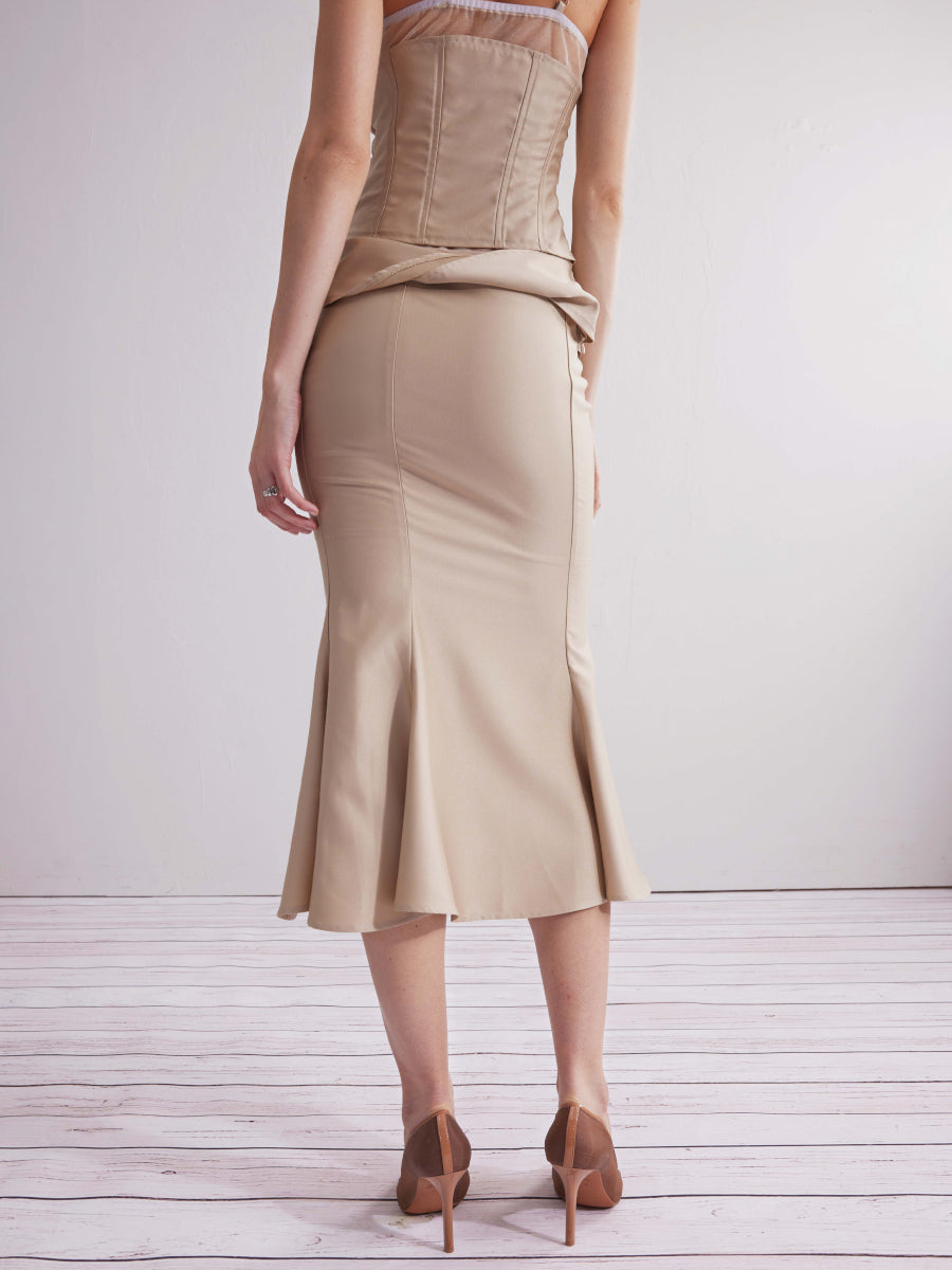 Dotyears24ss Champagne gold-panelled mesh kink set fishtail skirt