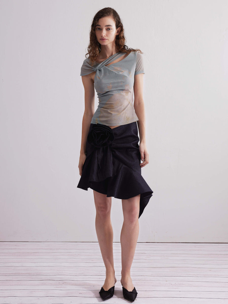 Dotyears24ss Original printed hot diamond mesh top