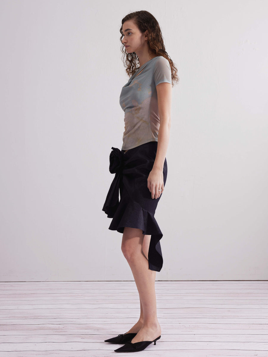 Dotyears24ss Original printed hot diamond mesh top