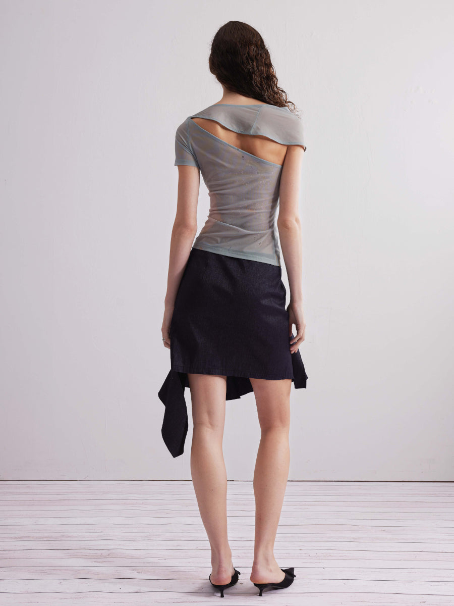 Dotyears24ss Original printed hot diamond mesh top