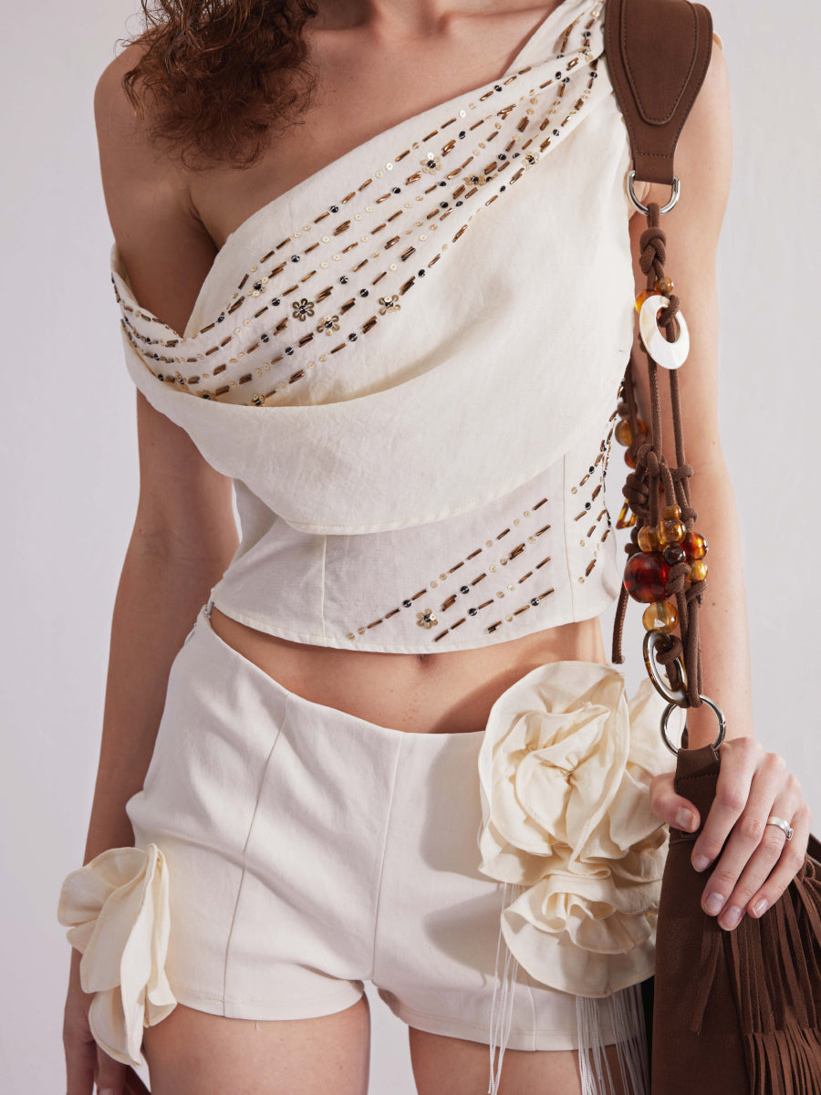 Dotyears24ss  Swing collar, embroidered blouse, linen, cotton and linen fabric