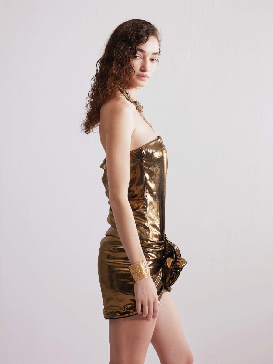 Dotyears24ss  Wrap-over slim handmade curly dress