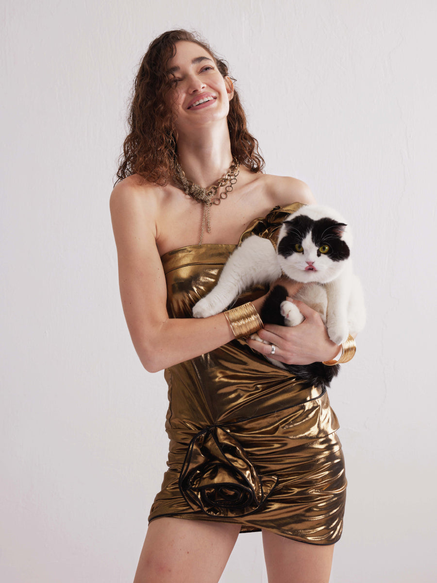 Dotyears24ss  Wrap-over slim handmade curly dress