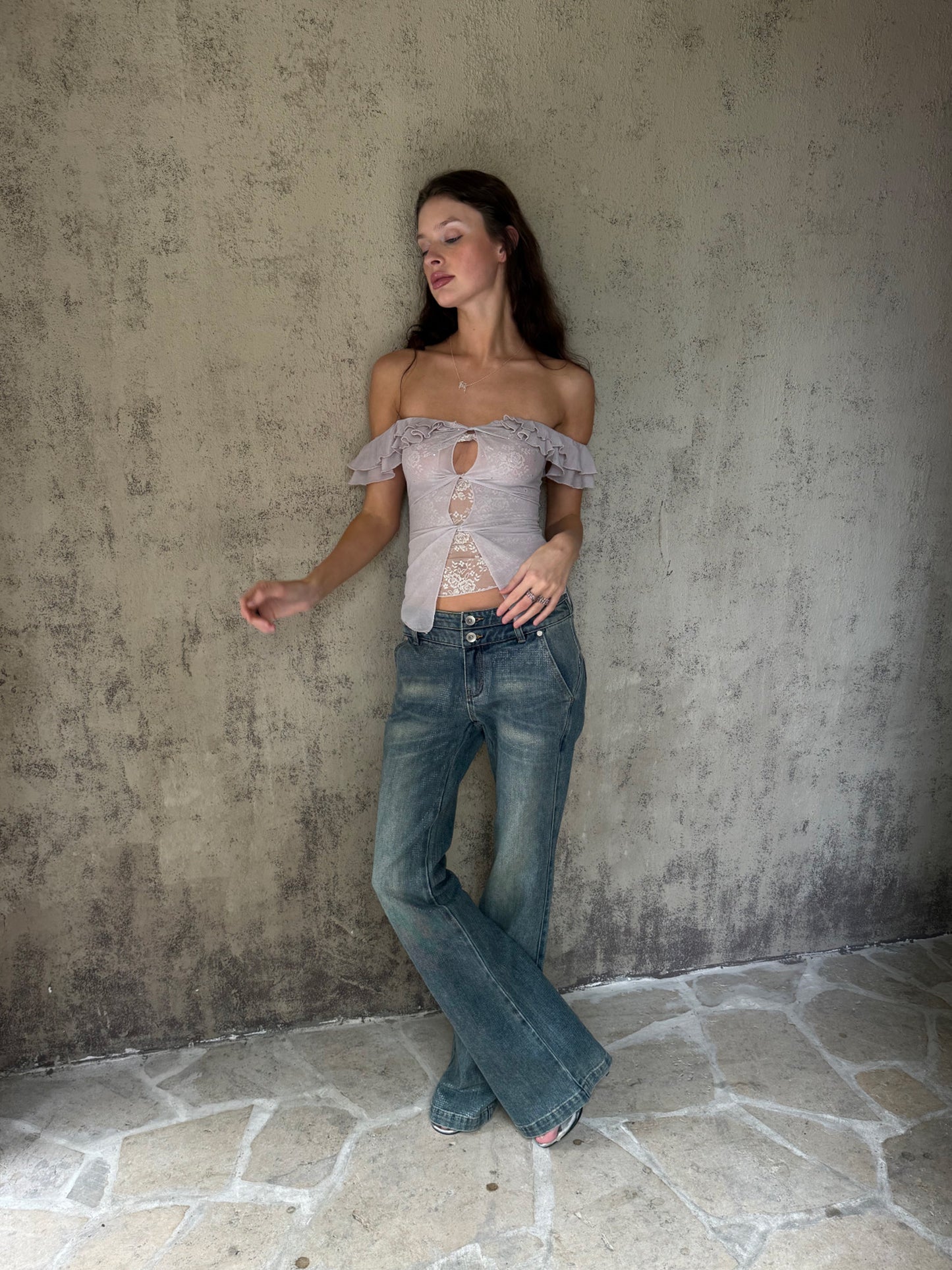 Dotyears Lavender Mock Two-Piece Mesh Top