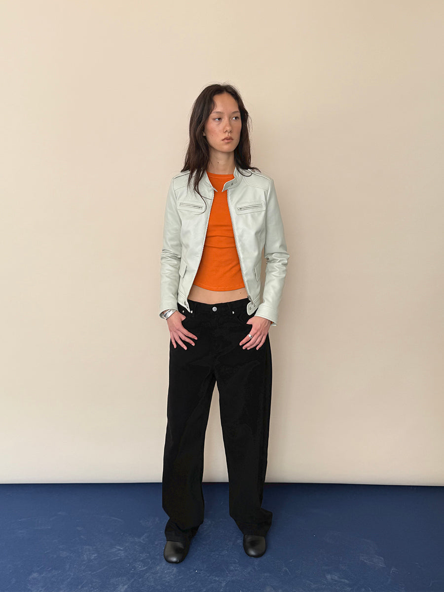 Hughum Light Gray Leather Jacket