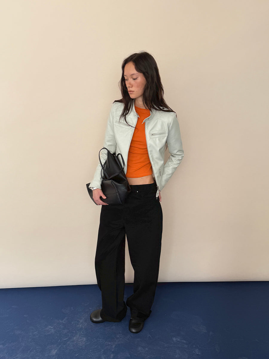 Hughum Light Gray Leather Jacket