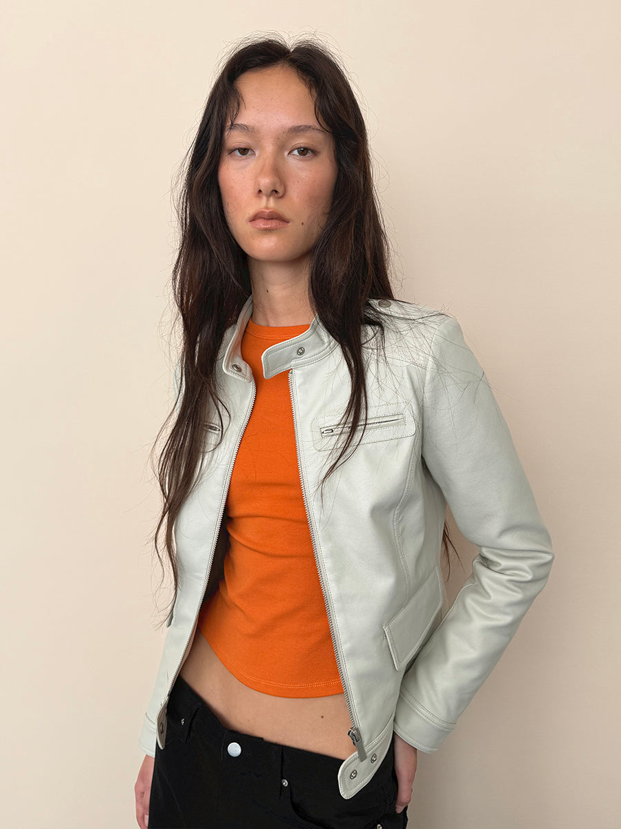 Hughum Light Gray Leather Jacket