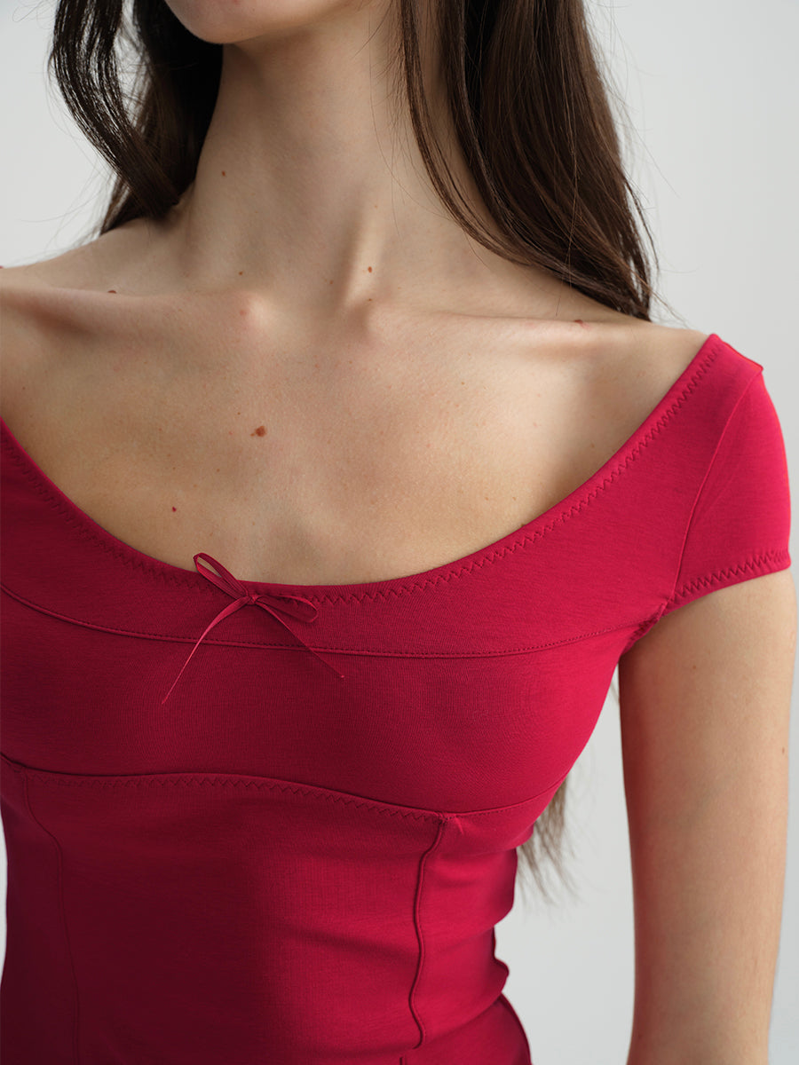 Dotyears Two-tone herringbone scoop neck basic fit slim fit T-shirt