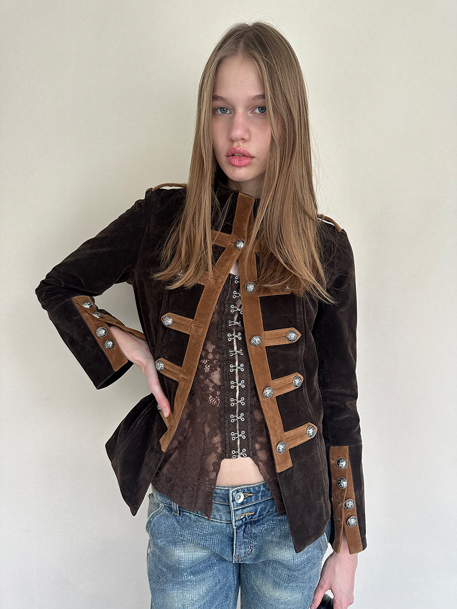 Dotyears Brown Color-Block Velvet Jacket