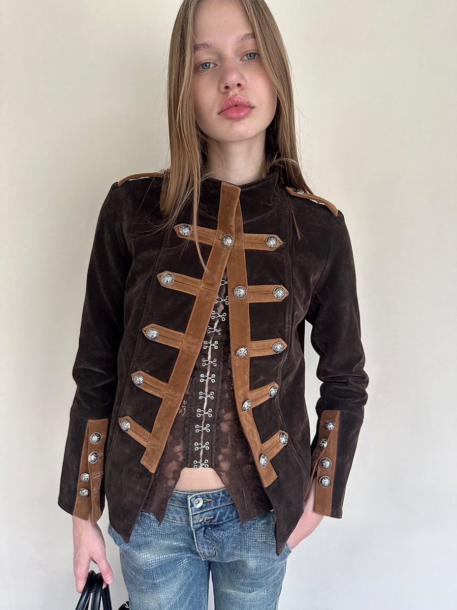 Dotyears Brown Color-Block Velvet Jacket