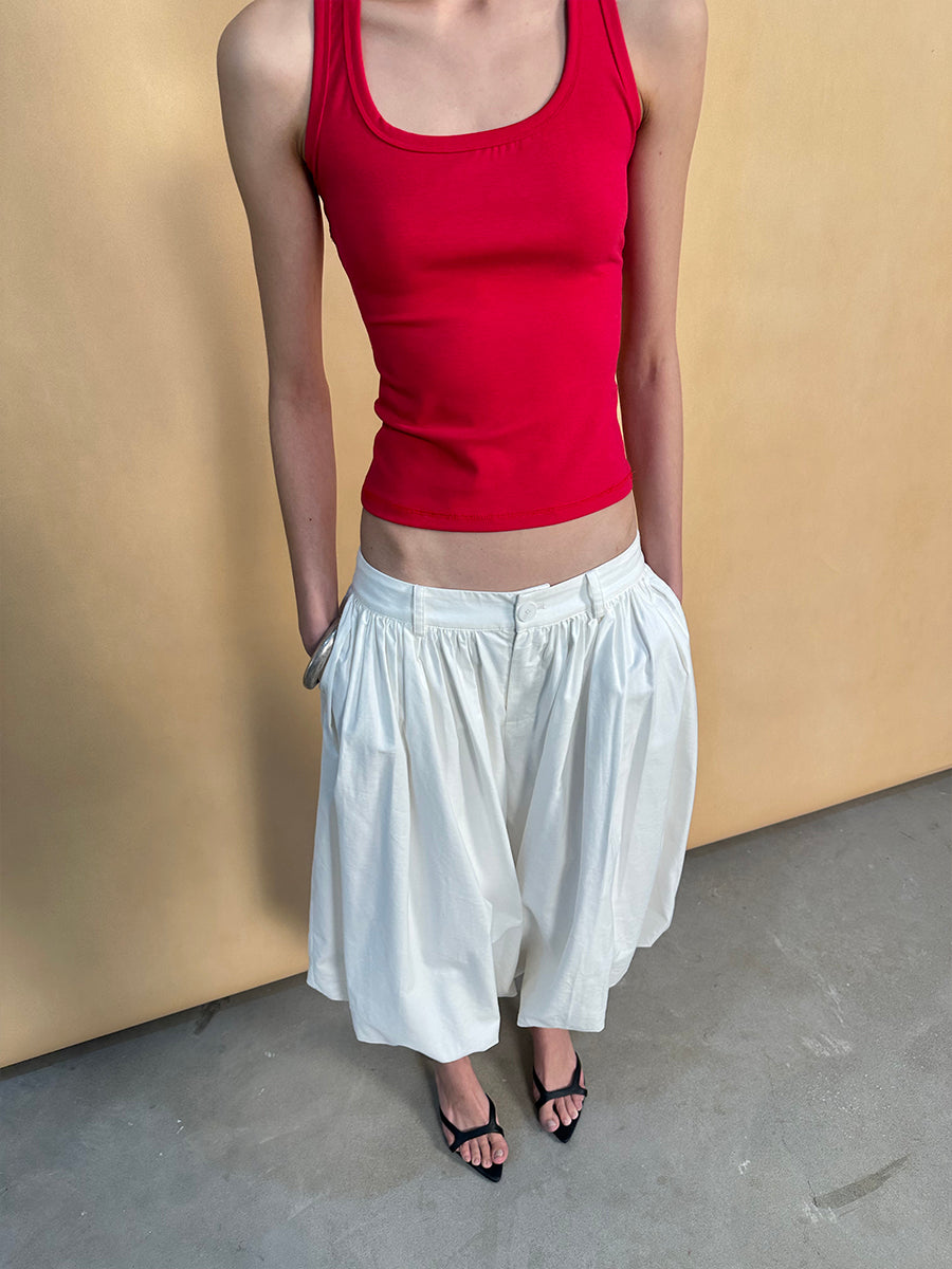 Hughum Square collar racerback rose red grey knitted vest