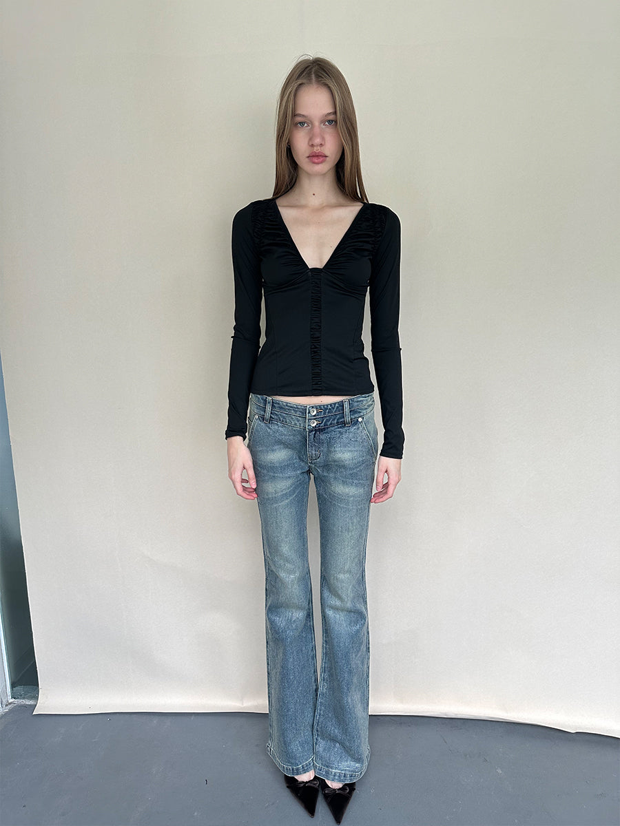 Dotyears Distressed Light Blue Flared Jeans with Sequins