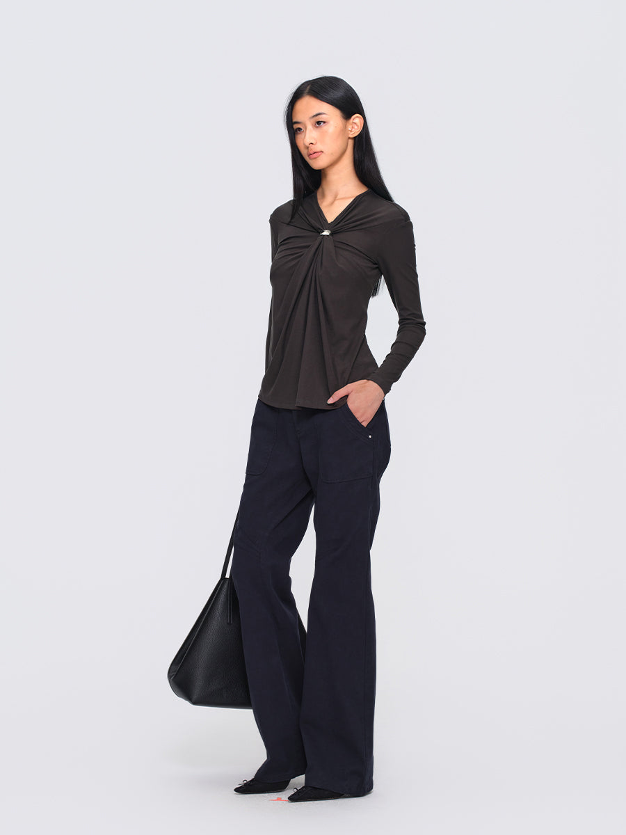 Dotyears Gray Corset Top with Gathers and Detachable Metal Buttons