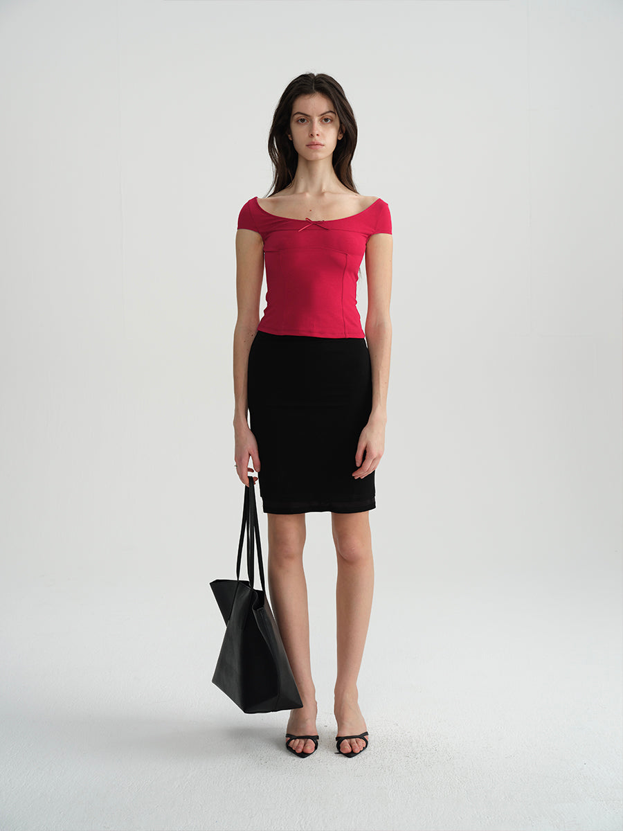 Dotyears Two-tone herringbone scoop neck basic fit slim fit T-shirt