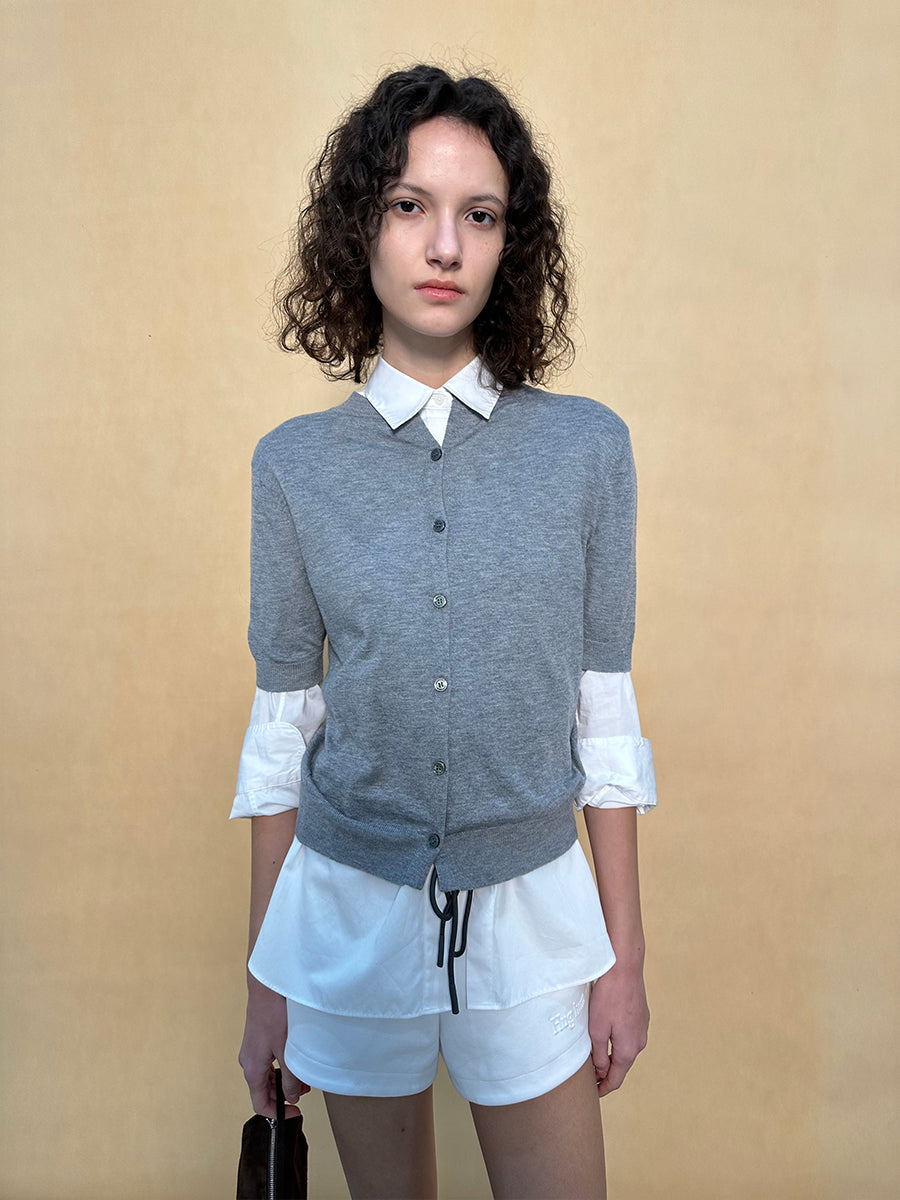 Hughum Blue grey crewneck knit short sleeves