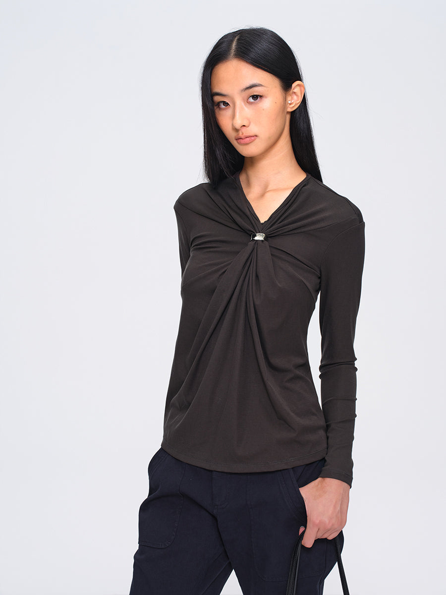 Dotyears Gray Corset Top with Gathers and Detachable Metal Buttons