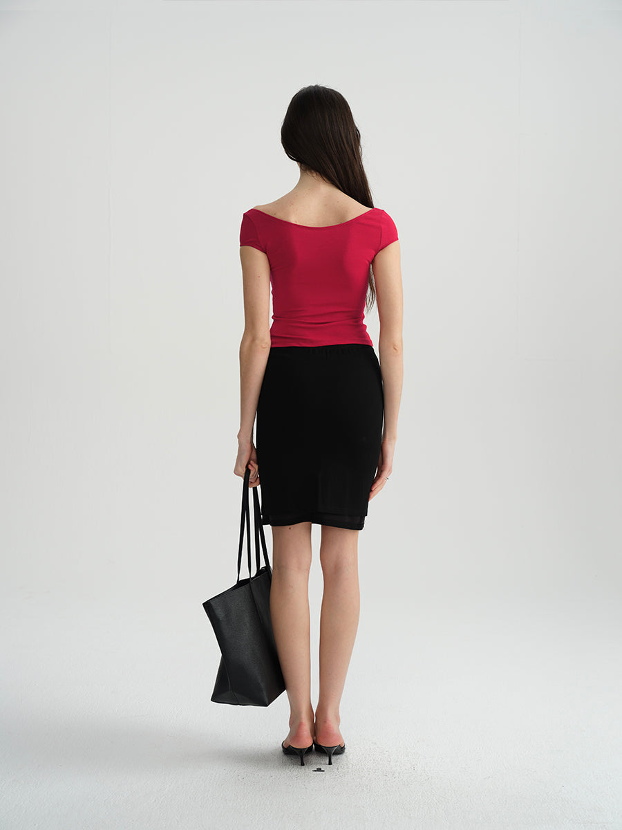 Dotyears Two-tone herringbone scoop neck basic fit slim fit T-shirt