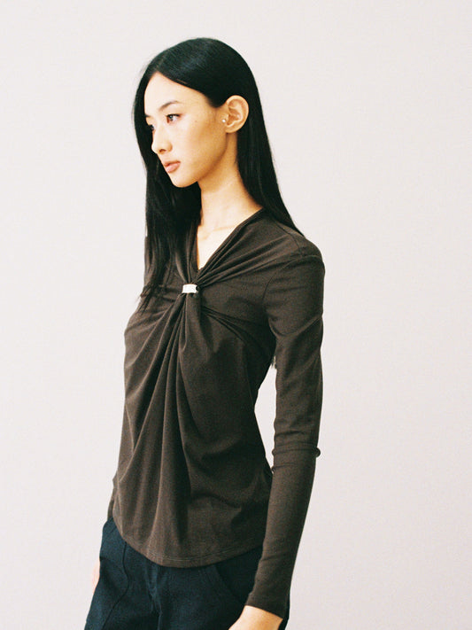 Dotyears Gray Corset Top with Gathers and Detachable Metal Buttons