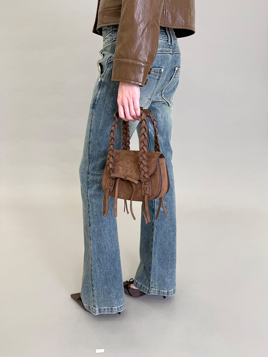 Dotyears Versatile Top-Handle Bag with Woven Suede Handle