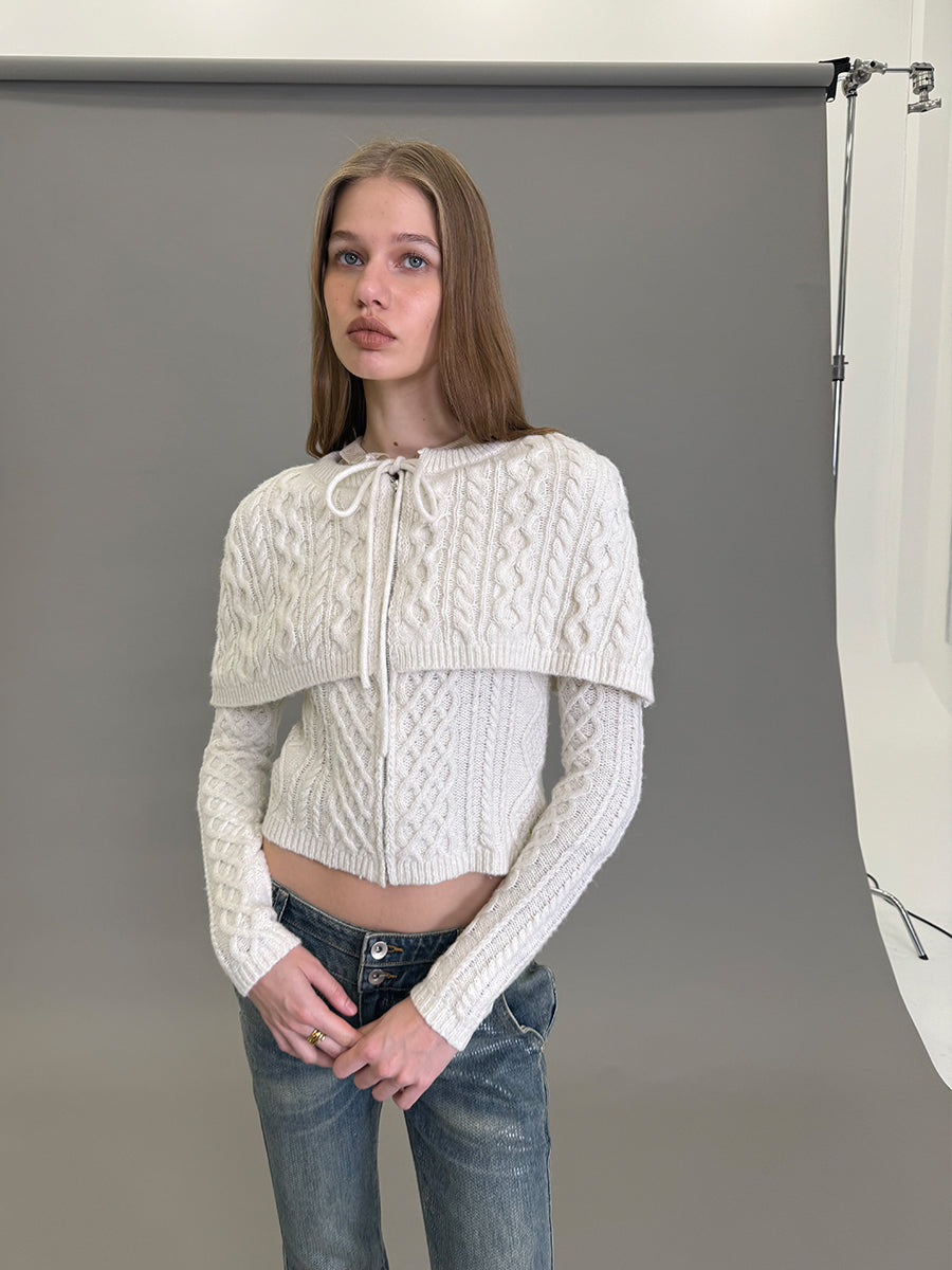 Dotyears Knit Cape-Style Two-Piece Look Coat