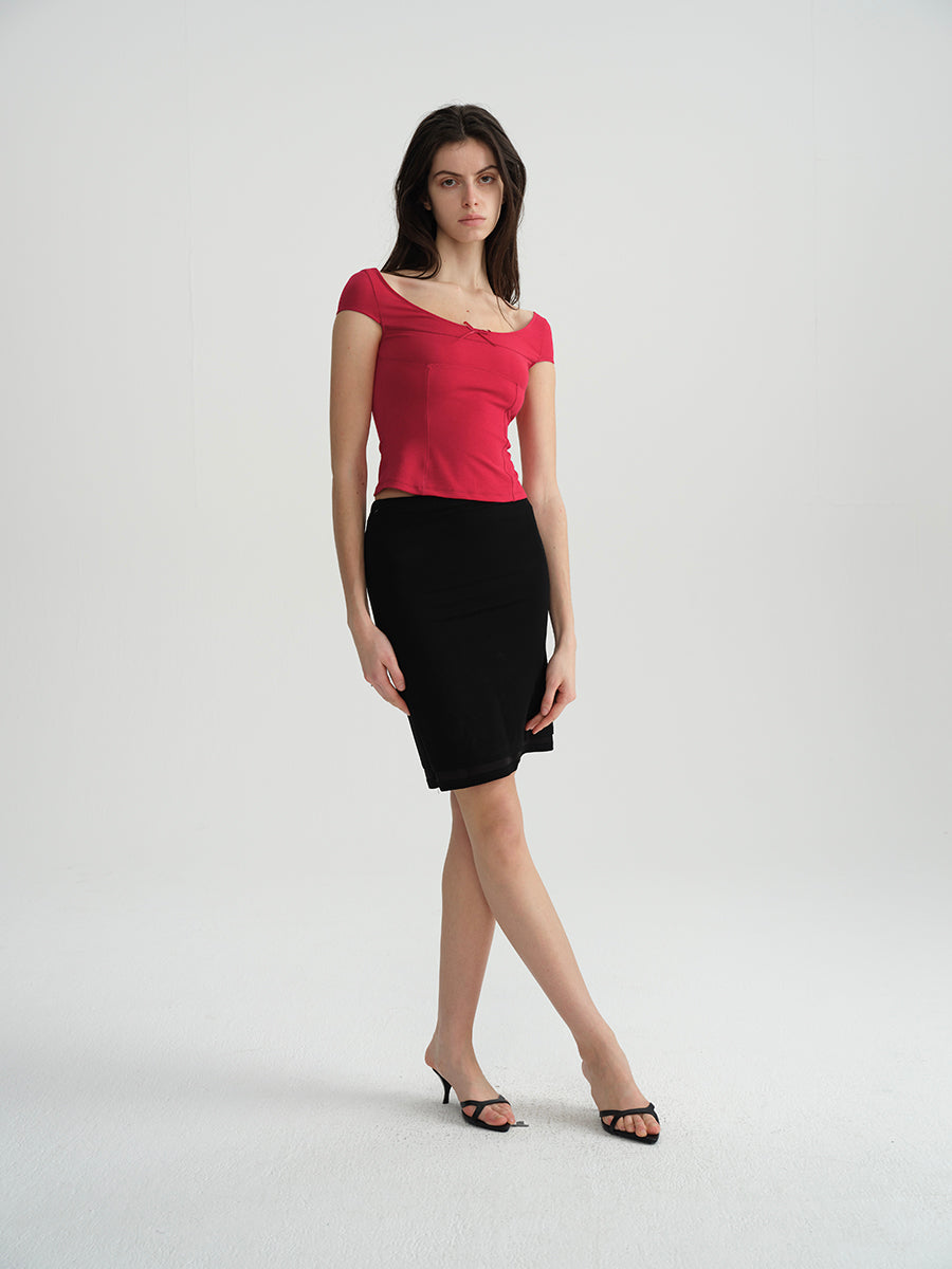 Dotyears Two-tone herringbone scoop neck basic fit slim fit T-shirt