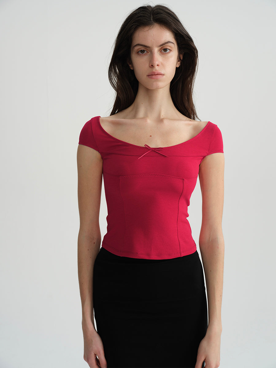 Dotyears Two-tone herringbone scoop neck basic fit slim fit T-shirt