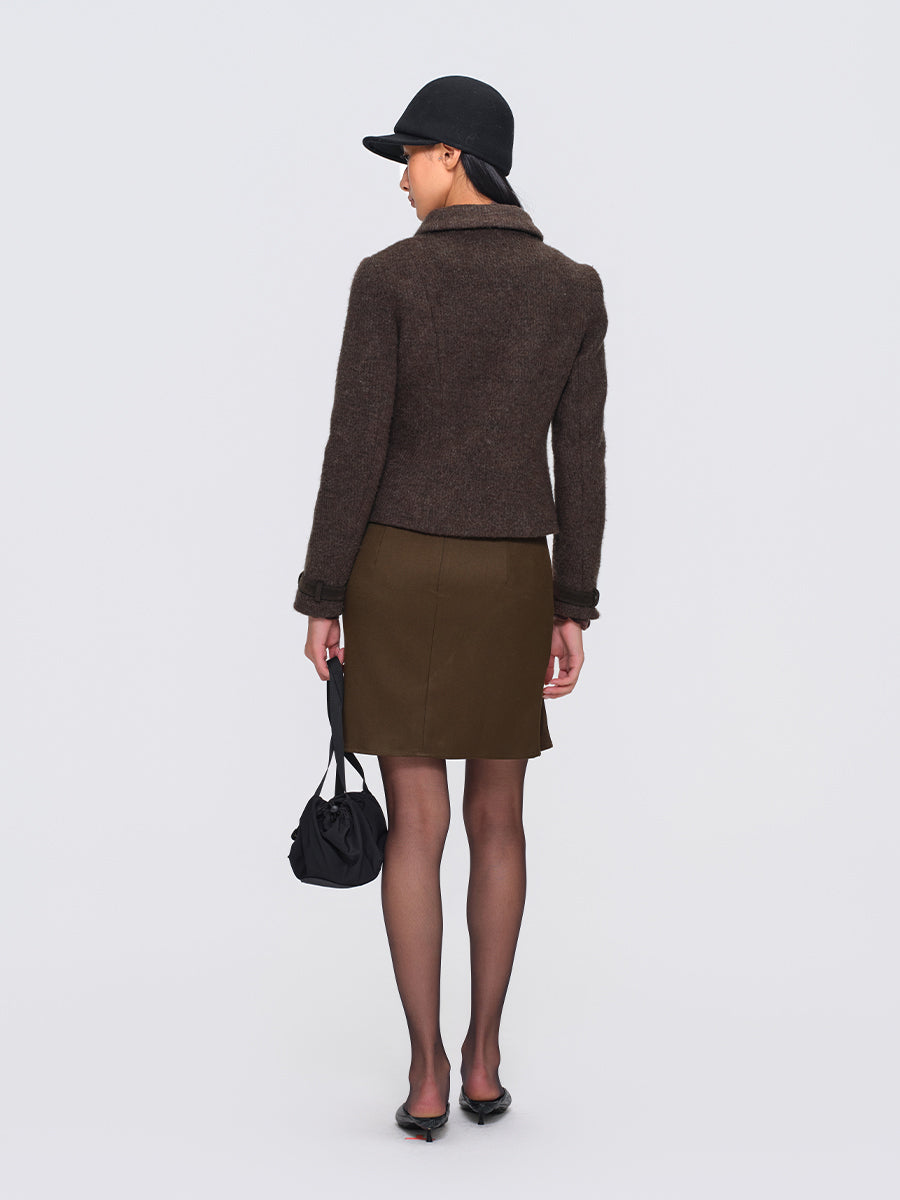 Dotyears Brown Short Wool Coat with Metal Buttons and Special Backing Fabric