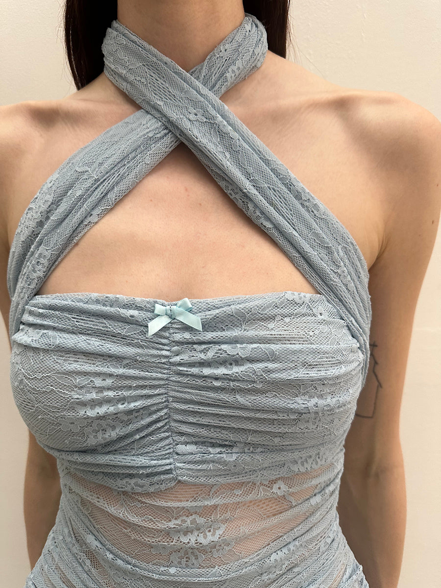 Dotyears  Two-tone lace bow charm with cross-neck suspenders