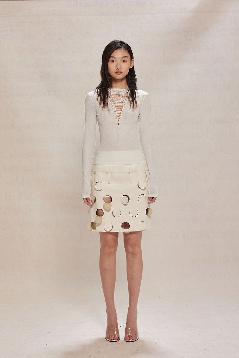 Dotyears24ss White devoré strappy top with a sexy design on the chest