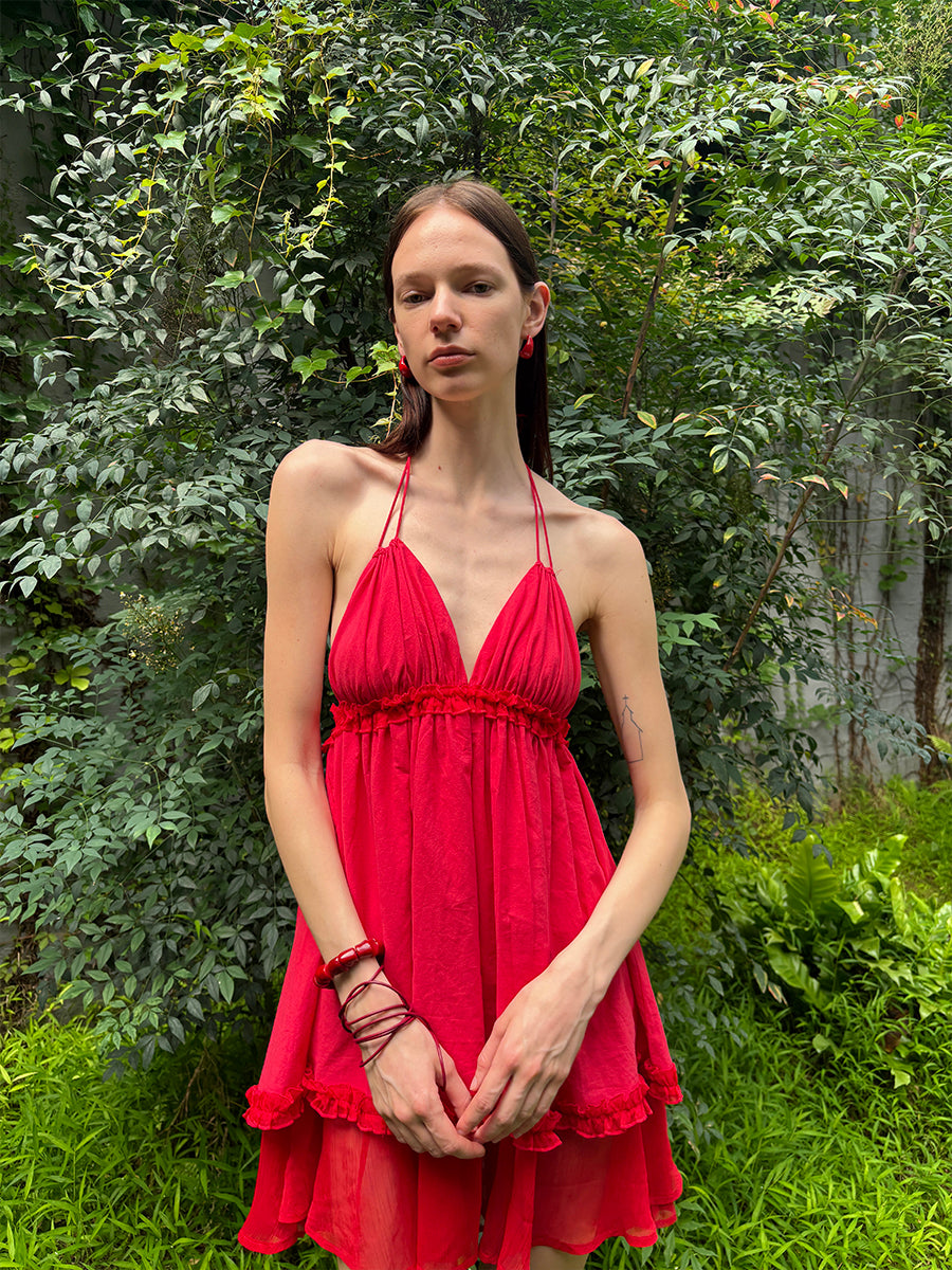 Dotyears red multi-layered puffy dress