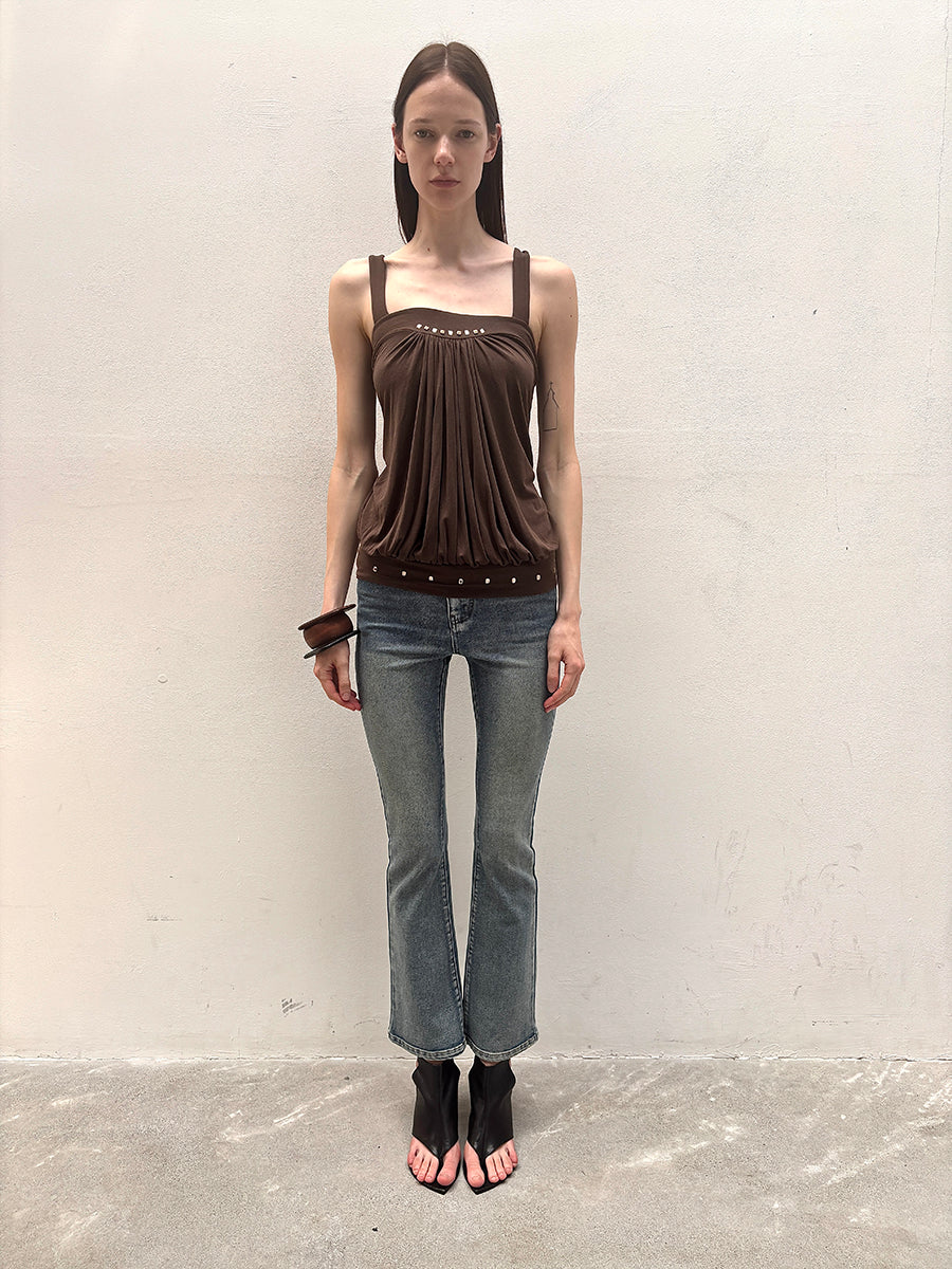 Dotyears brown broiling diamond ruffled design crossover design vest