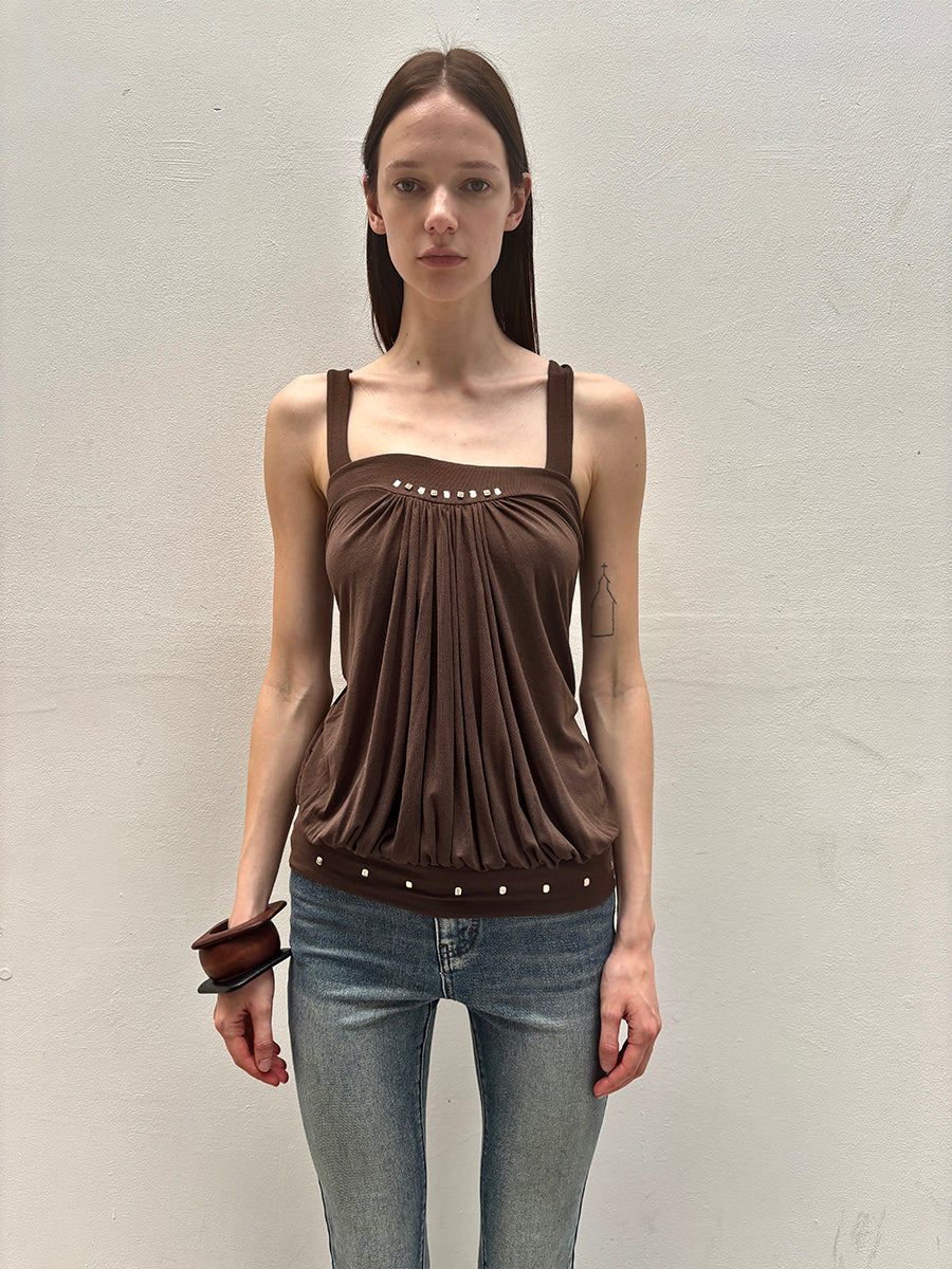 Dotyears brown broiling diamond ruffled design crossover design vest