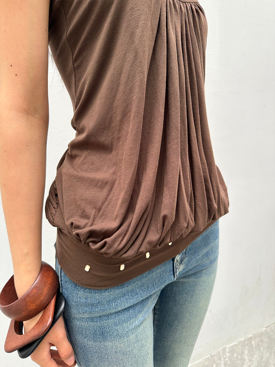 Dotyears brown broiling diamond ruffled design crossover design vest