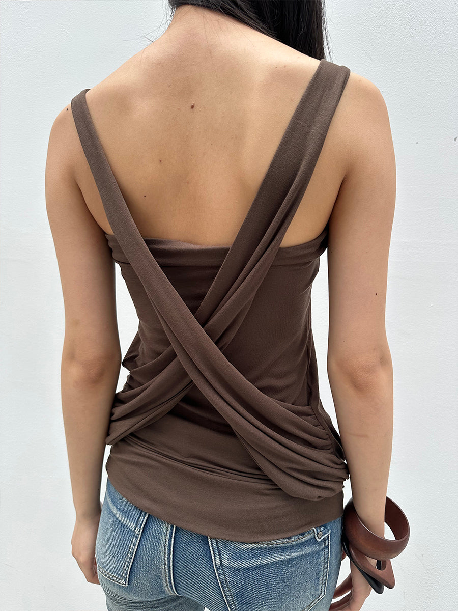 Dotyears brown broiling diamond ruffled design crossover design vest