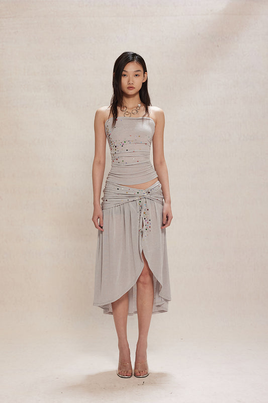 Dotyears24ss Grey diamond knitted bandeau strap comfort set