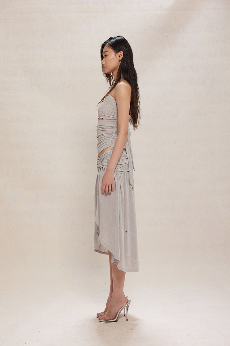 Dotyears24ss Grey diamond knitted bandeau strap comfort set