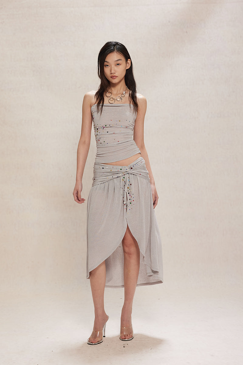 Dotyears24ss Grey diamond knitted bandeau strap comfort set