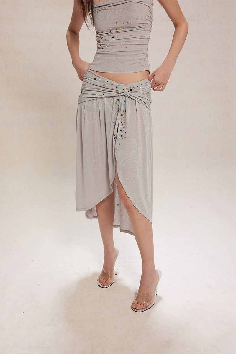 Dotyears24ss Grey diamond knitted bandeau strap comfort set