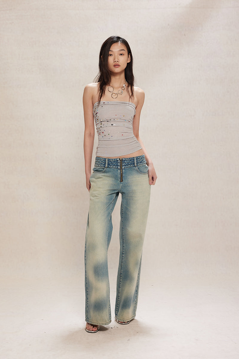 Dotyears24ss Grey diamond knitted bandeau strap comfort set