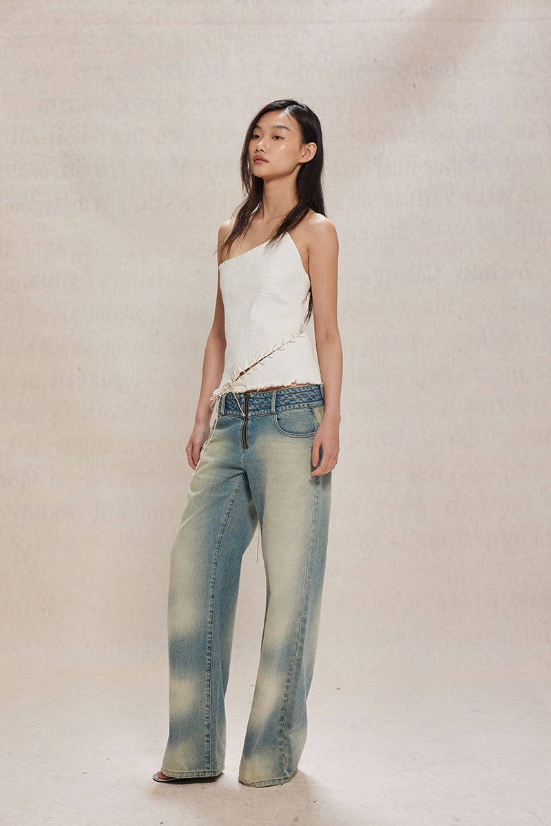 Dotyears24ss White brush color heavy wash irregular bandeau top